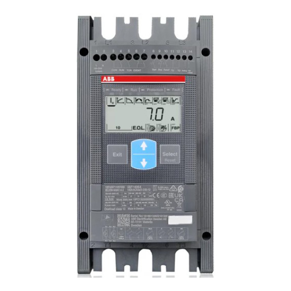 Arrancador suave Trifásico ABB, tipo PSE142-600-700, 75HP 440 VAC - 40HP 240 VAC , SERV. PESADO, CLASE 30, 104 AMP / 100HP 440 VAC - 50HP 240 VAC SERV. NORMAL CLASE 10, 130AMP CODIGO: 1SFA897110R7000